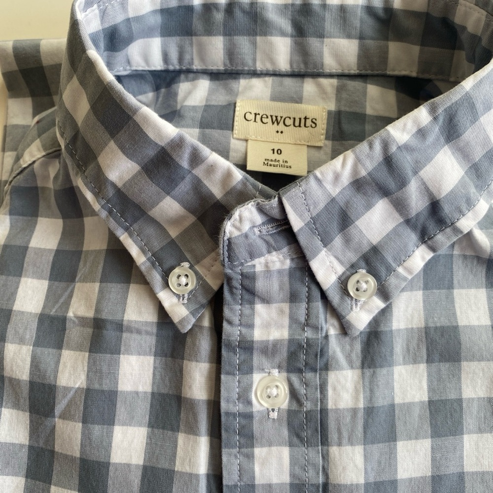 Crewcuts Boys gray & white gingham checked long sleeve button up shirt age 10